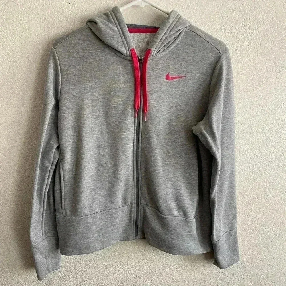 Nike Women's Dry Fleece Full Zip Hoodie Grey/Pink M
